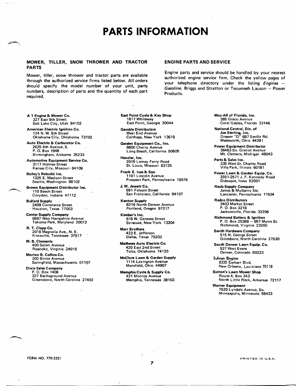 Parts information | MTD 112-894-033 User Manual | Page 7 / 7