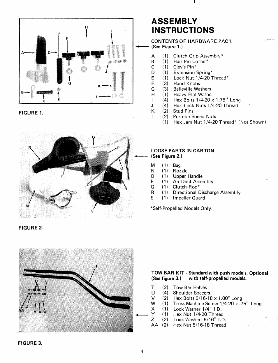 Assembly, Instructions, Loose parts in carton (see figure 2.) | Assembly instructions | MTD 243-685A User Manual | Page 4 / 16