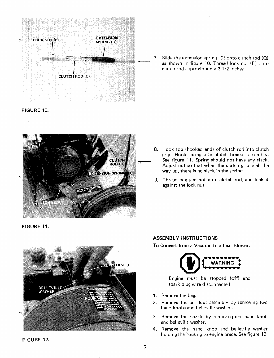 Figure 10, Assembly instructions, To convert from a vacuum to a leaf blower | Warning | MTD 243-685A User Manual | Page 7 / 16