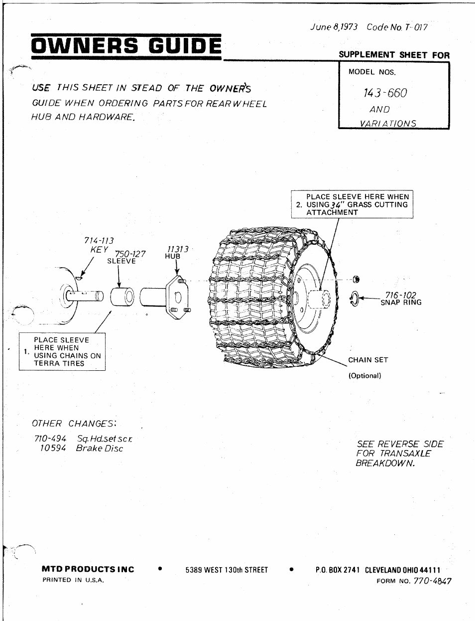 MTD 143-660 User Manual | 2 pages