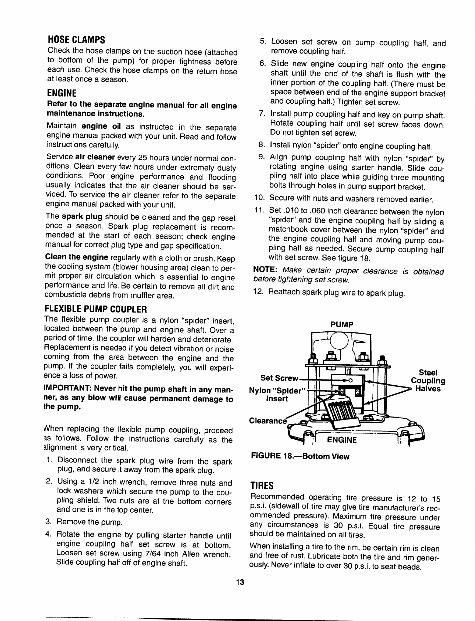 Hose clamps, Engine, Flexible pump coupler | Tires | MTD 556 User Manual | Page 13 / 20