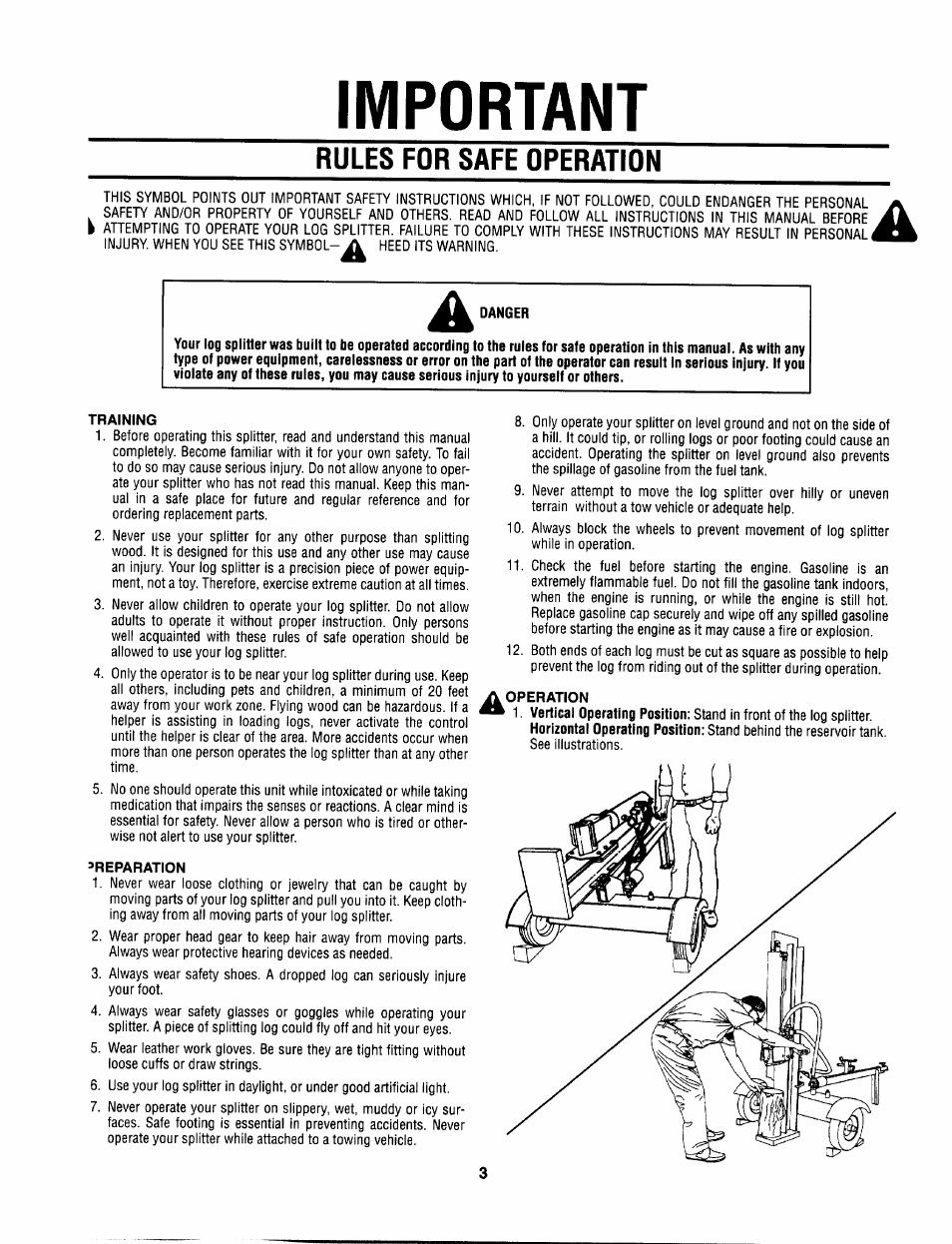 Rules for safe operation, Danger, Important | MTD 556 User Manual | Page 3 / 20