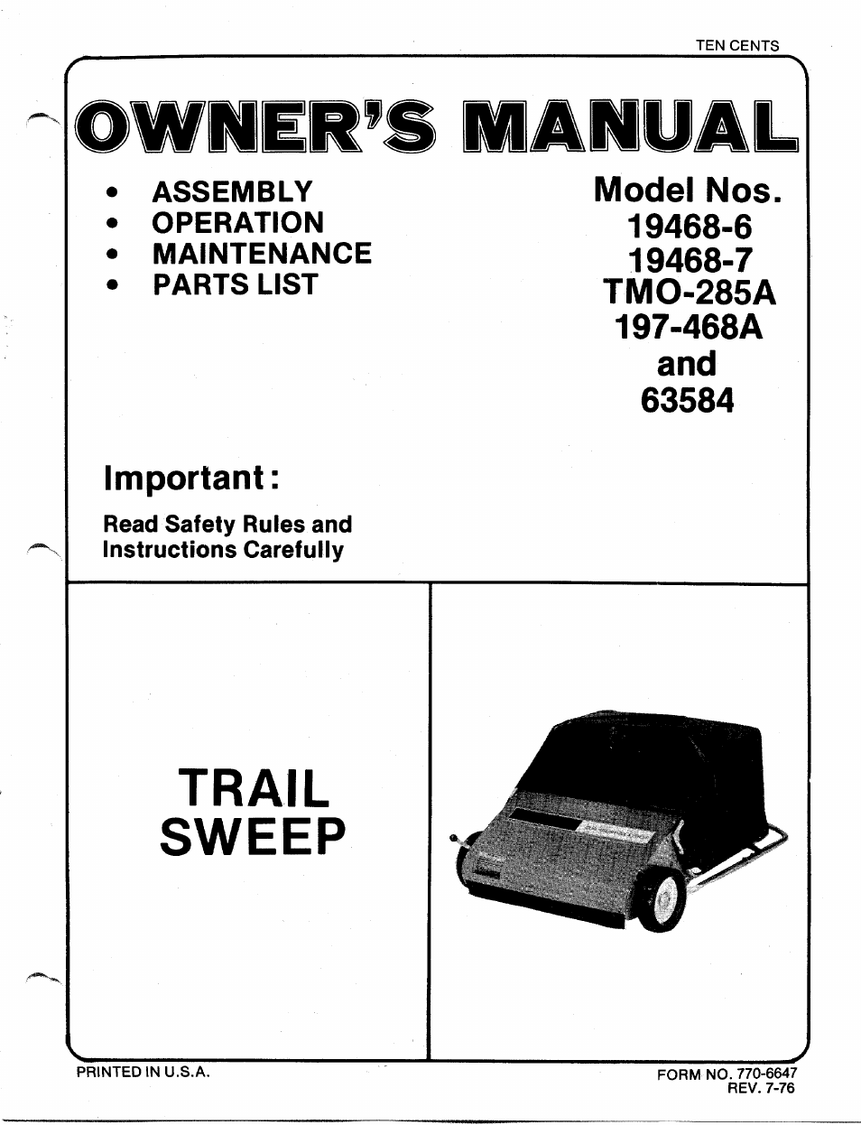 MTD TMO-285A User Manual | 6 pages