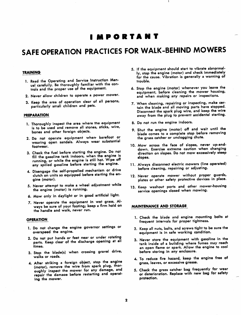 Safe operation practices for walk-behind mowers | MTD 114-050A User Manual | Page 2 / 8