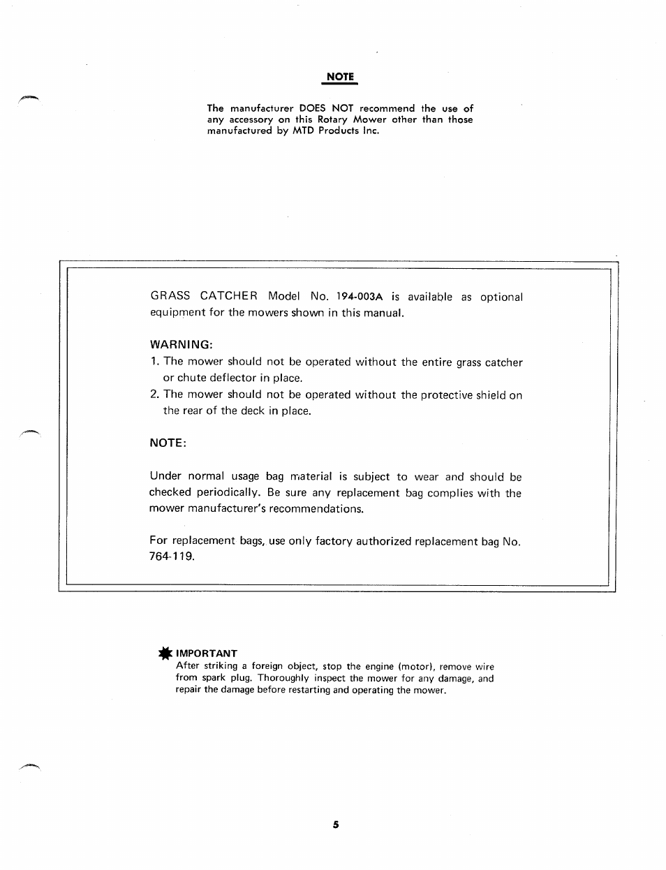 Note | MTD 114-050A User Manual | Page 5 / 8