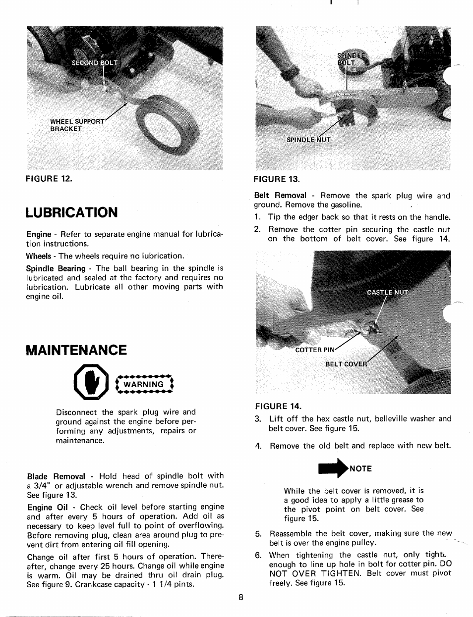 Lubrication, Maintenance, I warning j | MTD 242-595A User Manual | Page 8 / 12