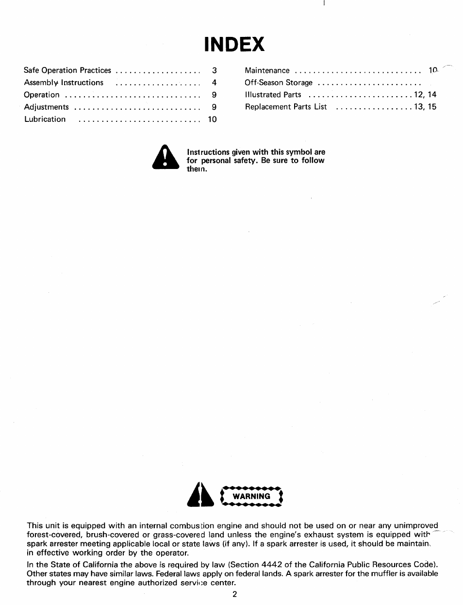 Index | MTD 240-685-000 User Manual | Page 2 / 18