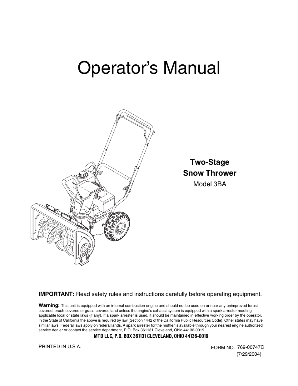 MTD 3BA User Manual | 20 pages