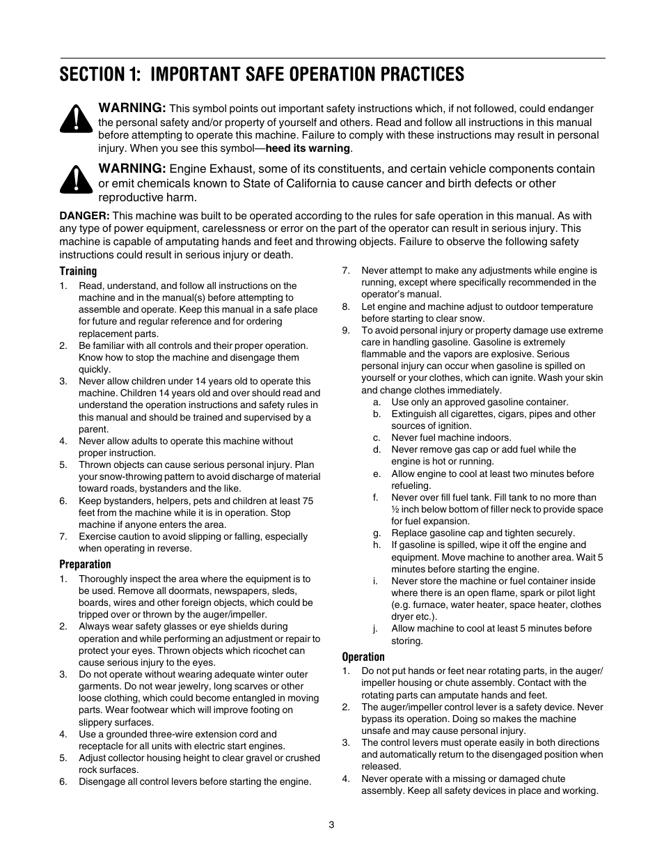 Section 1: important safe operation practices | MTD 3BA User Manual | Page 3 / 20