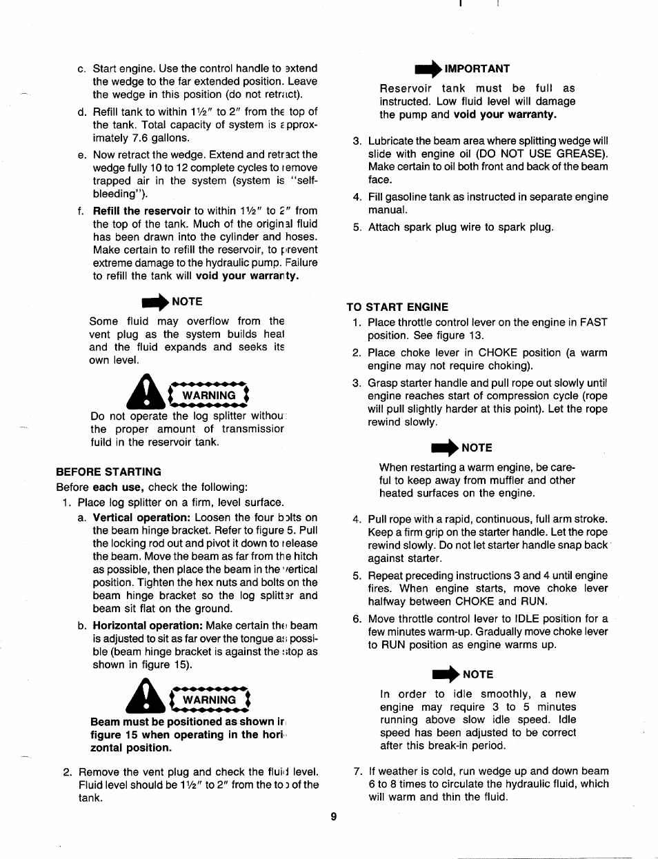 Note, Before starting, Important | To start engine | MTD 249-623-003 User Manual | Page 10 / 19