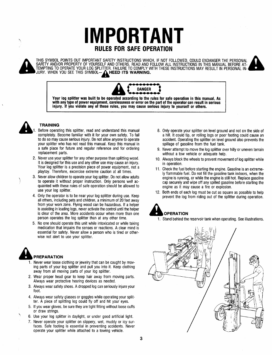 Important, Danger | MTD 249-623-003 User Manual | Page 3 / 19