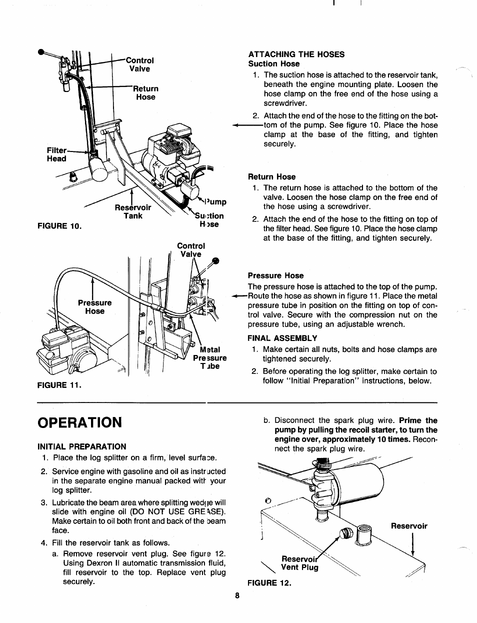 Attaching the hoses suction hose, Return hose, Pressure hose | Final assembly, Operation, Initial preparation | MTD 249-623-003 User Manual | Page 8 / 19