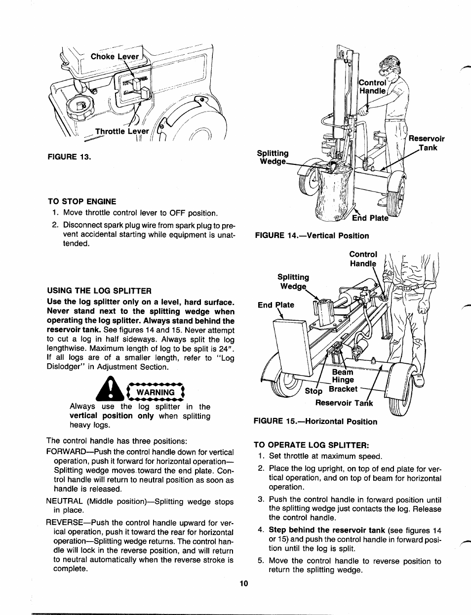 To stop engine, To operate log splitter | MTD 249-623-003 User Manual | Page 9 / 19