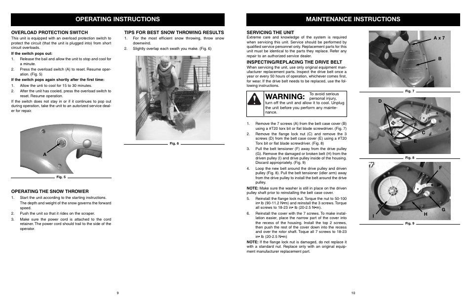 Warning, Maintenance instructions, Operating instructions | MTD 31A-020-900 User Manual | Page 10 / 50