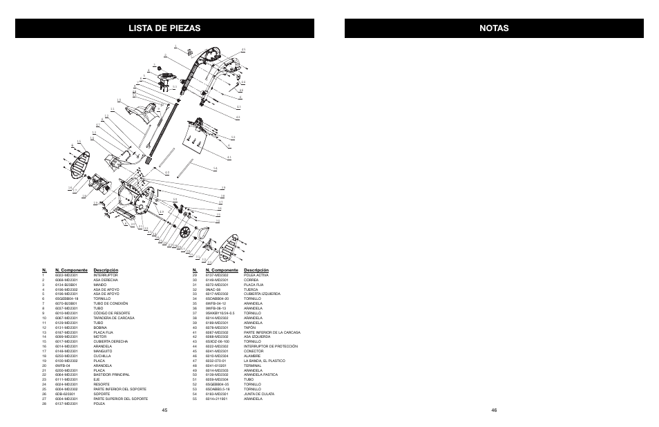 Notas, Lista de piezas | MTD 31A-020-900 User Manual | Page 47 / 50