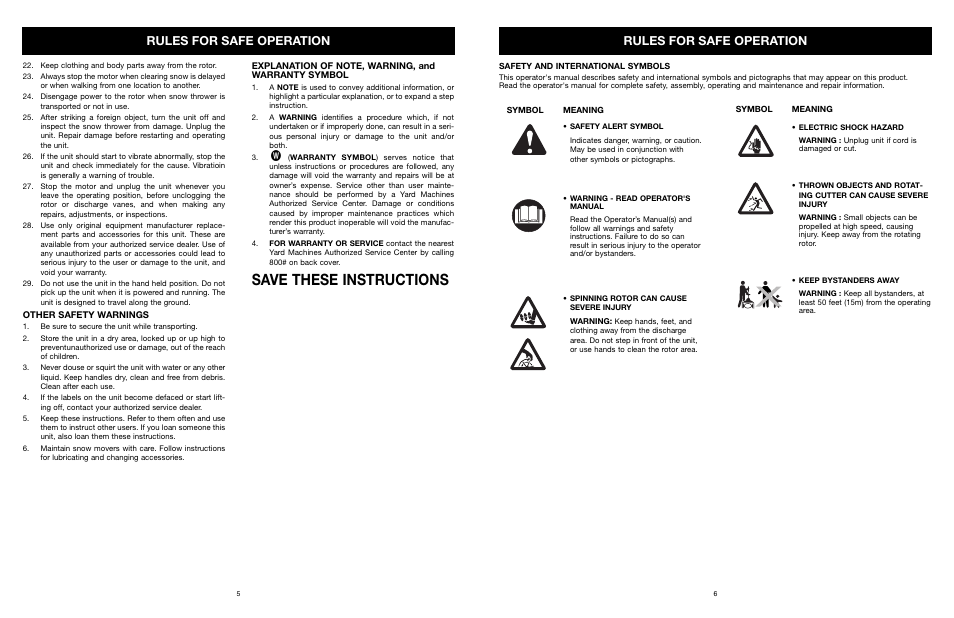 Save these instructions, Rules for safe operation | MTD 31A-020-900 User Manual | Page 6 / 50