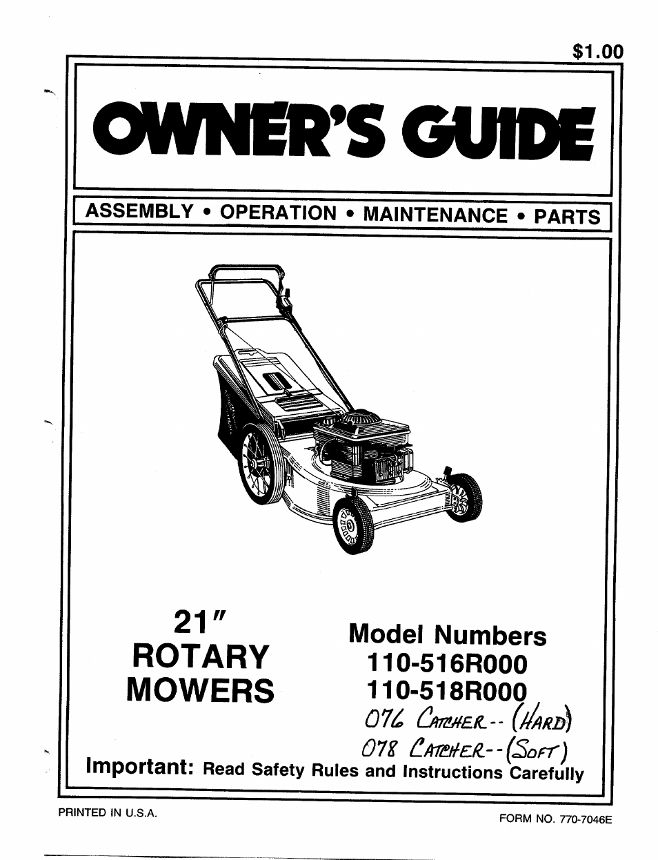 MTD 110-518R000 User Manual | 20 pages