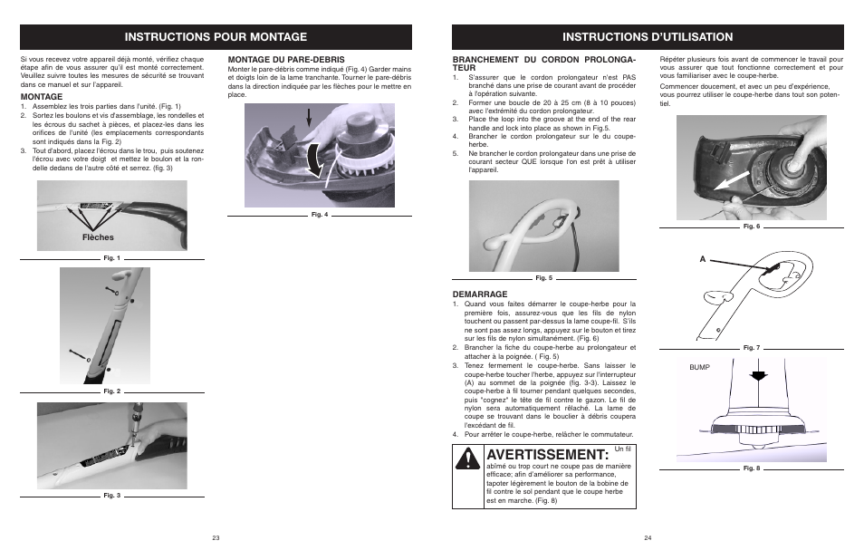 Avertissement, Instructions pour montage, Instructions d’utilisation | MTD 25P User Manual | Page 24 / 50