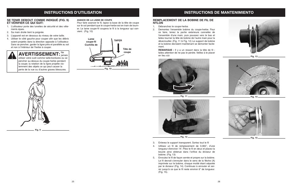 Avertissement, Instructions d’utilisation, Instructions de mantenimiento | MTD 25P User Manual | Page 26 / 50