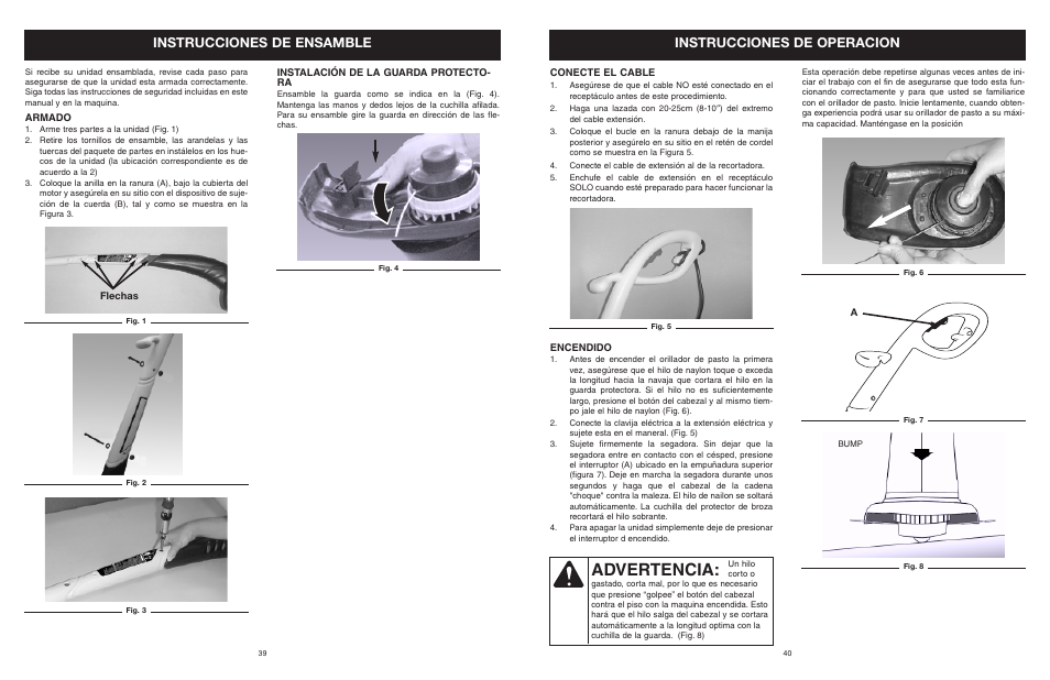 Advertencia, Instrucciones de ensamble, Instrucciones de operacion | MTD 25P User Manual | Page 41 / 50