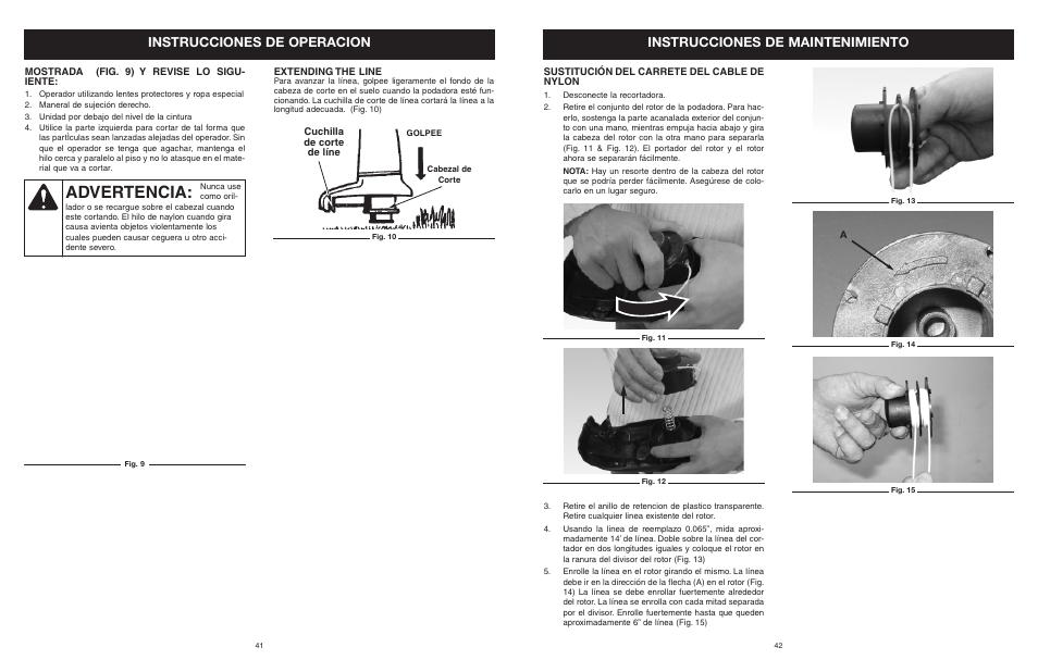 Advertencia, Instrucciones de operacion, Instrucciones de maintenimiento | MTD 25P User Manual | Page 43 / 50