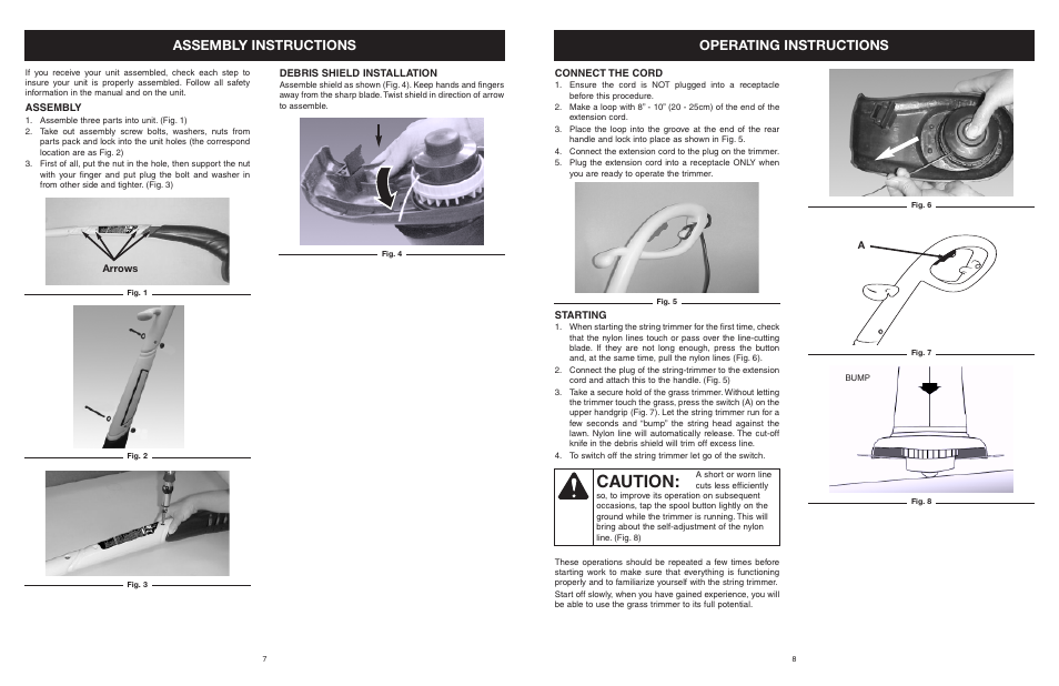 Caution, Assembly instructions, Operating instructions | MTD 25P User Manual | Page 8 / 50