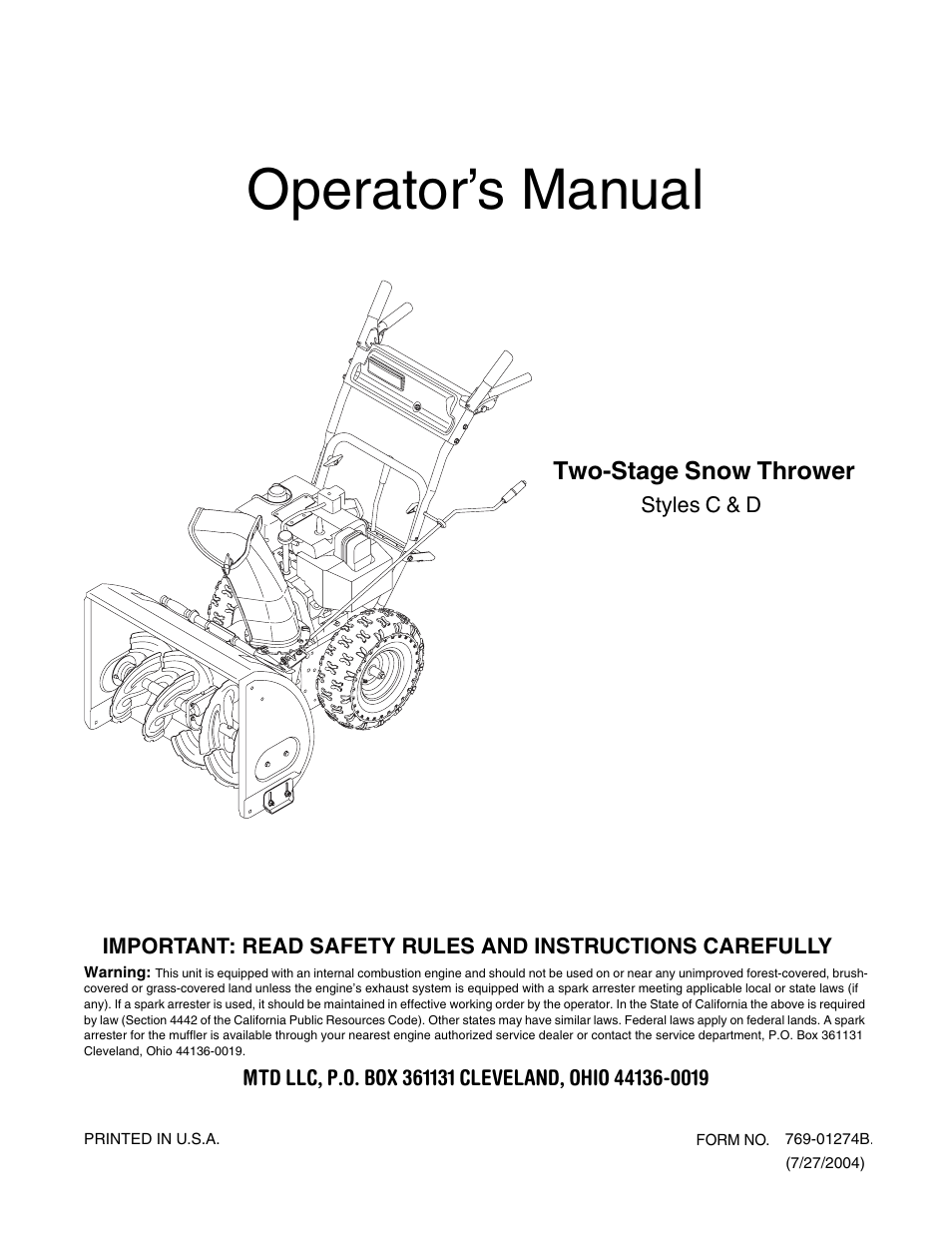 MTD 737-0168 User Manual | 28 pages