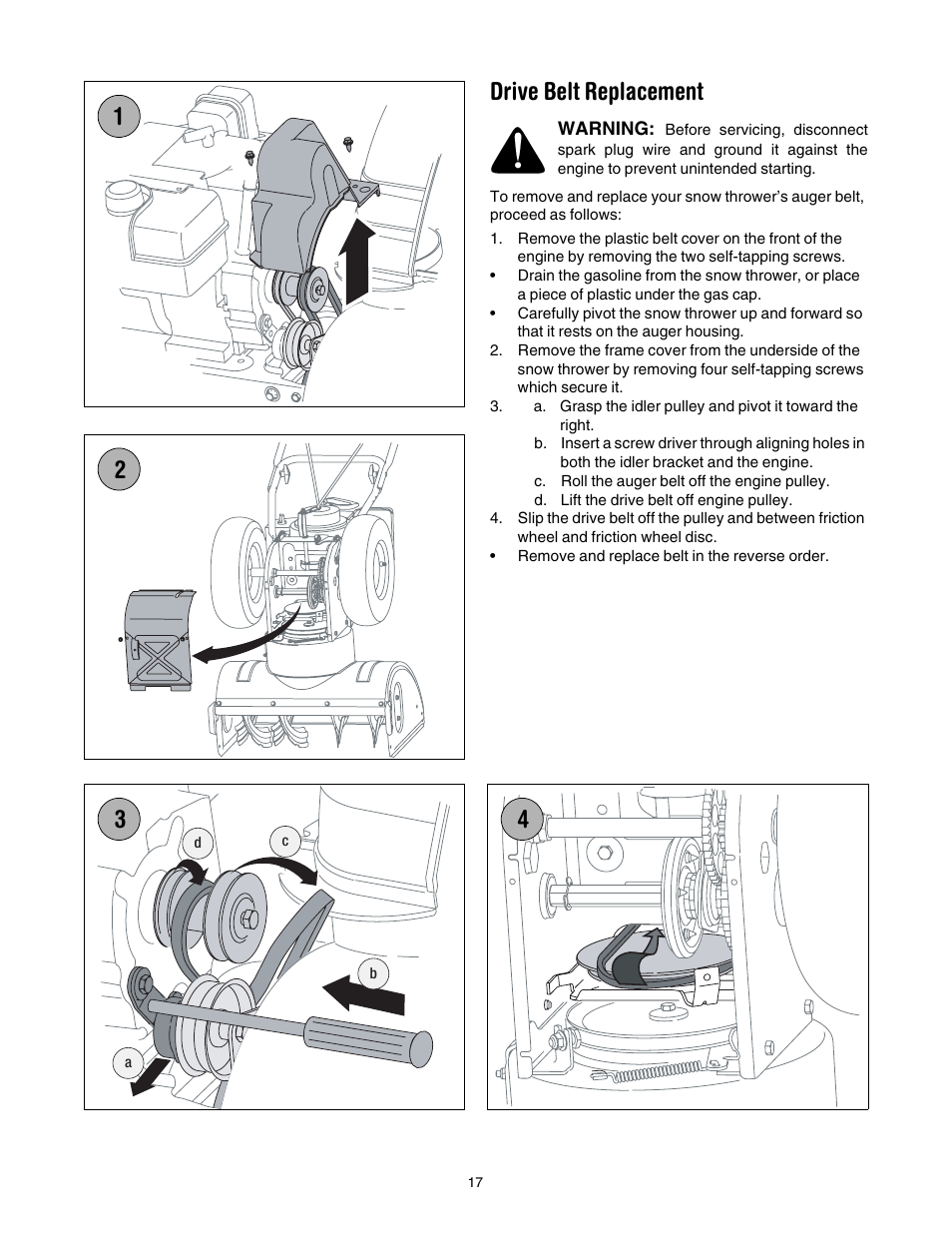 Drive belt replacement | MTD 737-0168 User Manual | Page 17 / 28