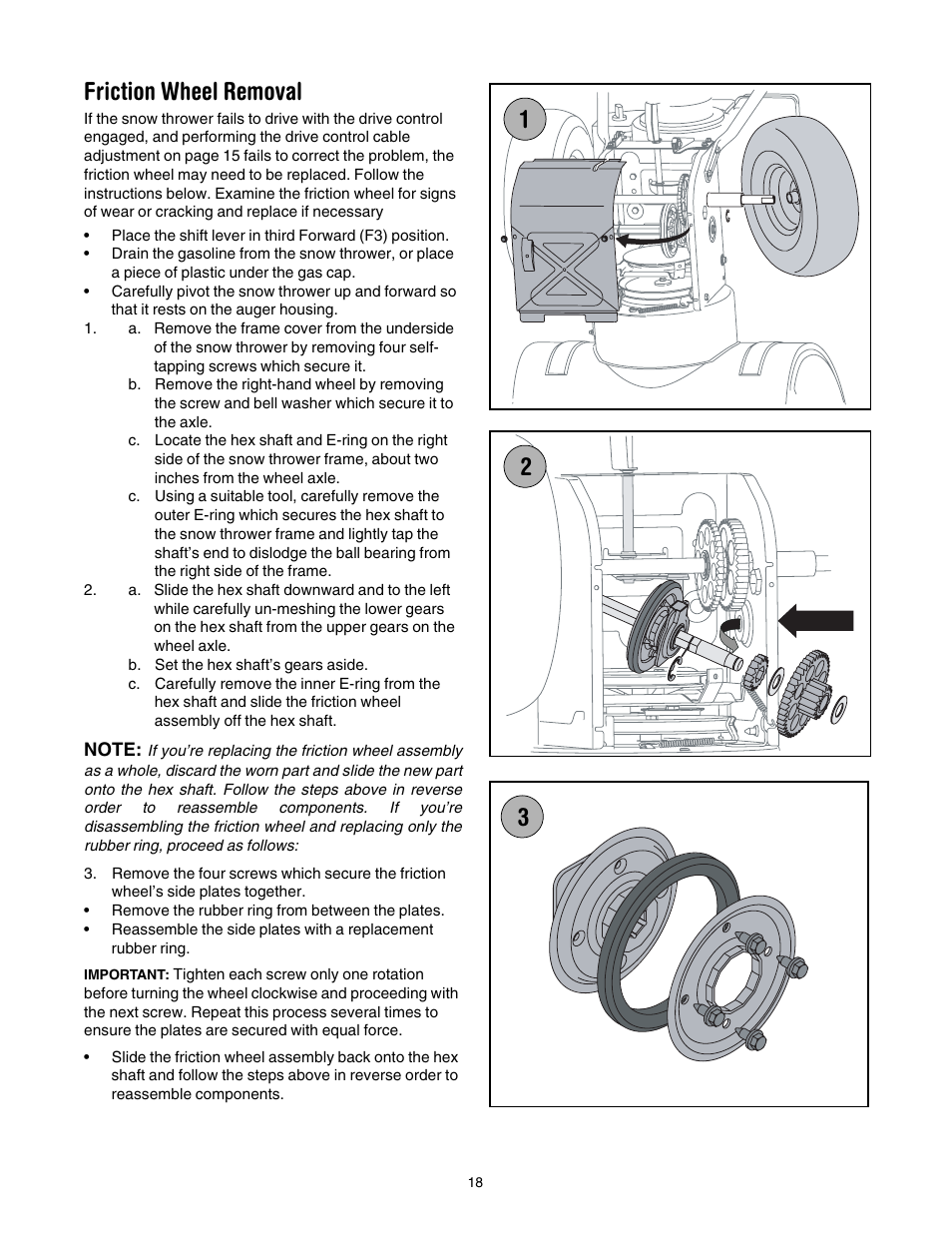 Friction wheel removal | MTD 737-0168 User Manual | Page 18 / 28