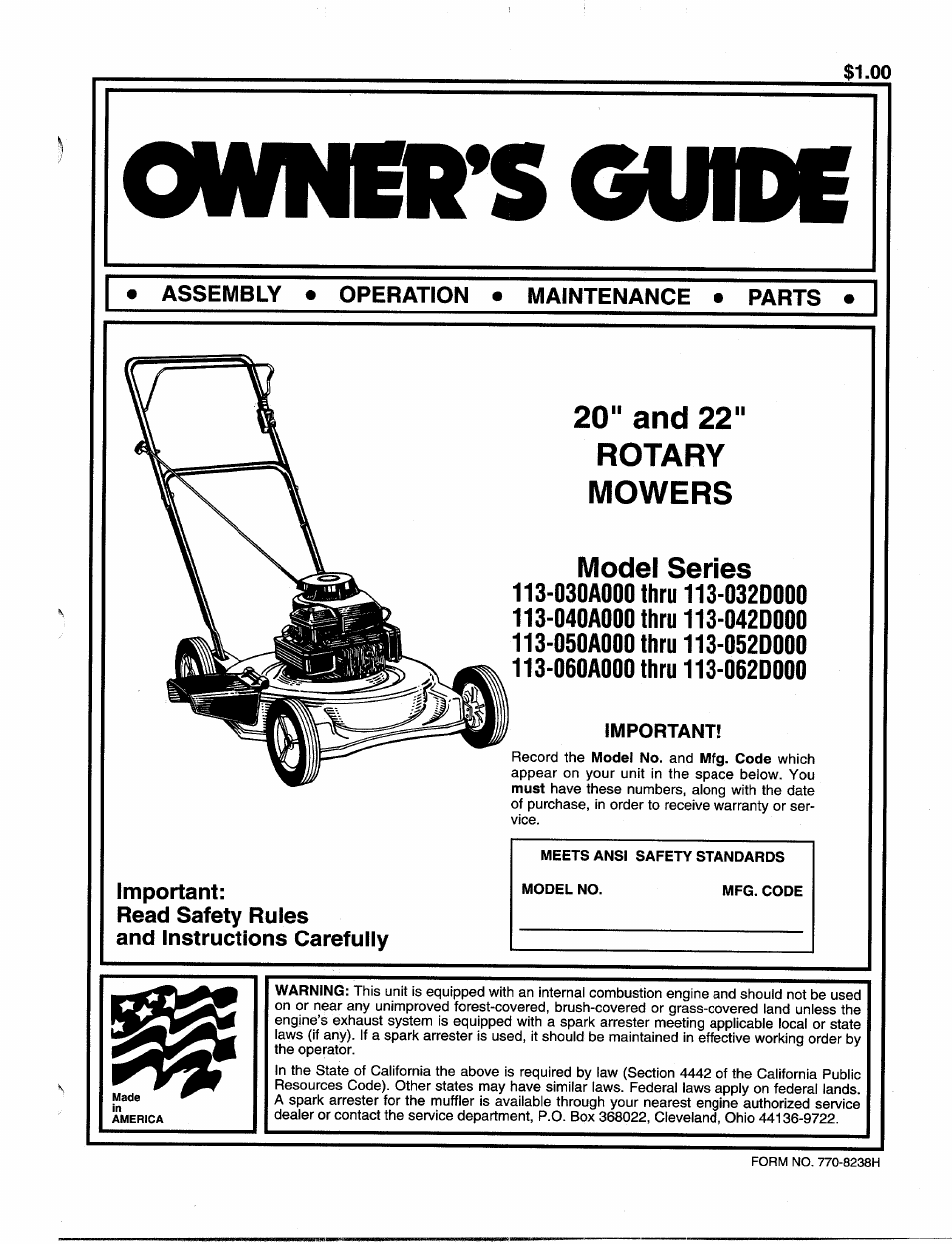 MTD 113-060A000 THRU 113-062D000 User Manual | 16 pages