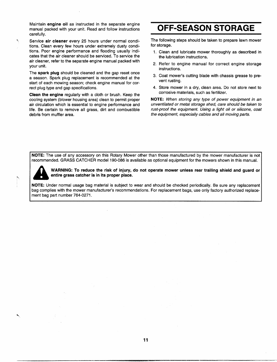 Off-season storage | MTD 113-060A000 THRU 113-062D000 User Manual | Page 11 / 16