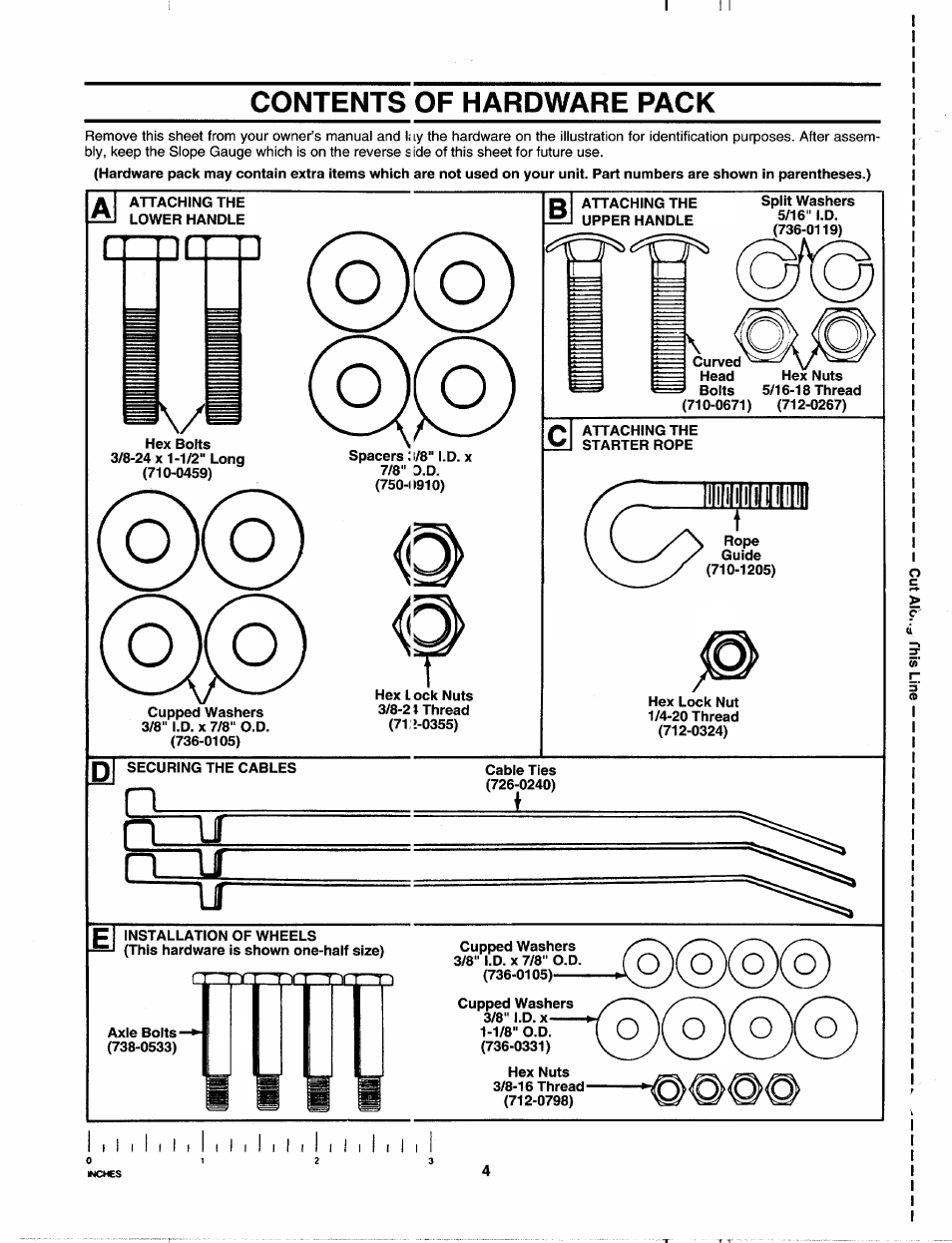 Contents of hardware pack | MTD 113-060A000 THRU 113-062D000 User Manual | Page 4 / 16