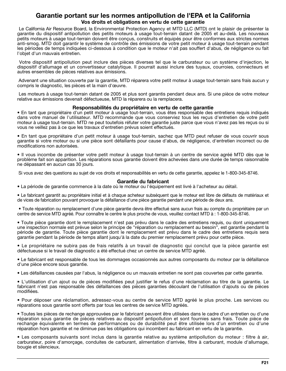 MTD Y725 User Manual | Page 43 / 68
