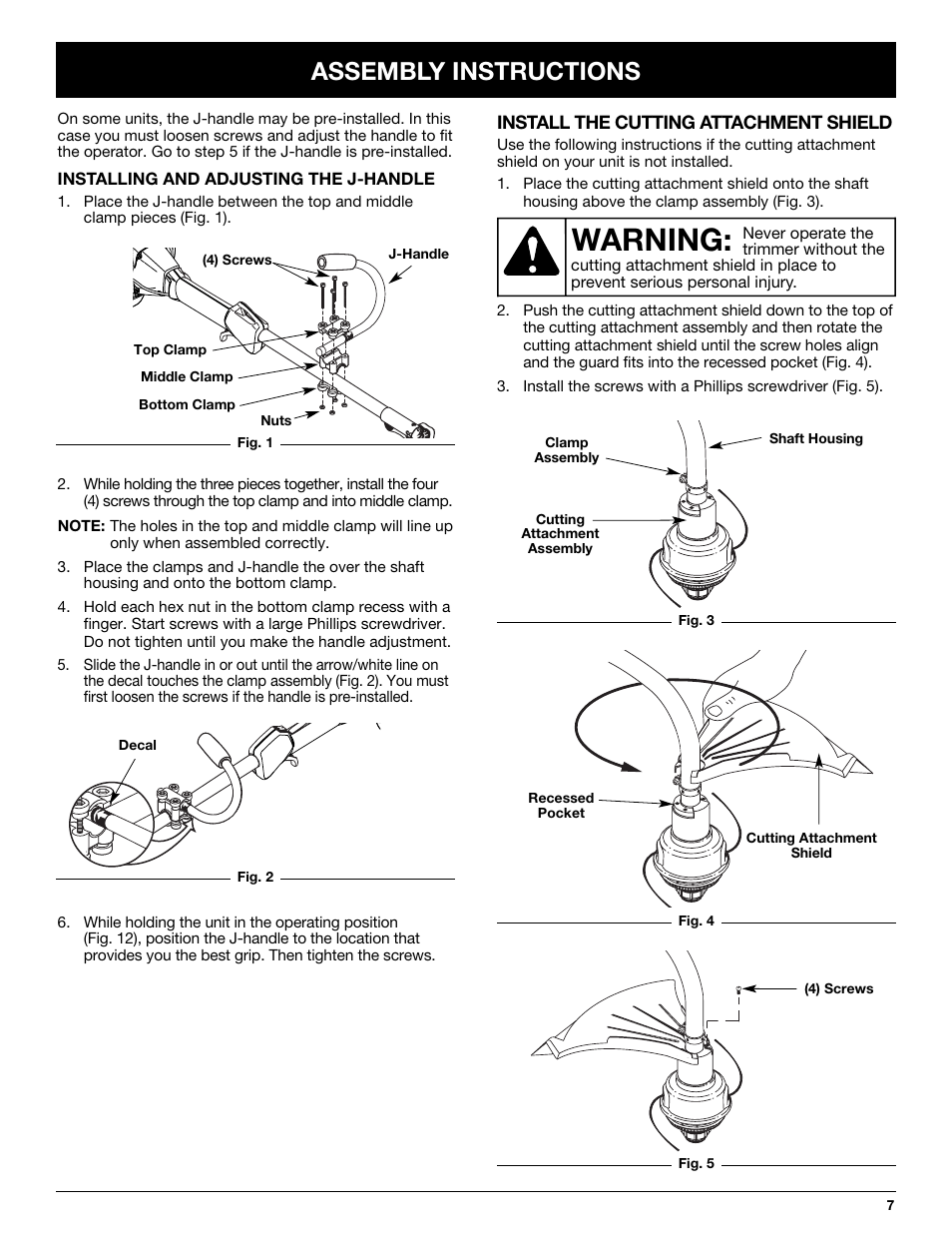 Warning, Assembly instructions | MTD Y725 User Manual | Page 7 / 68
