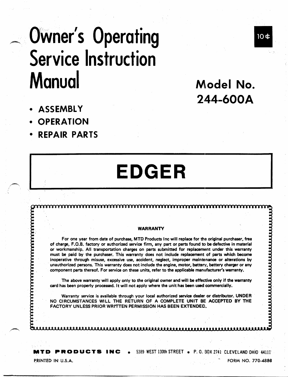 MTD 244-600A User Manual | 7 pages