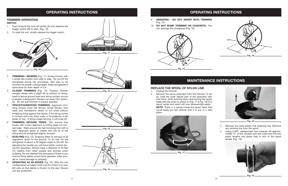 Operating instructions, Maintenance instructions | MTD YARD MACHINES 599 User Manual | Page 10 / 54