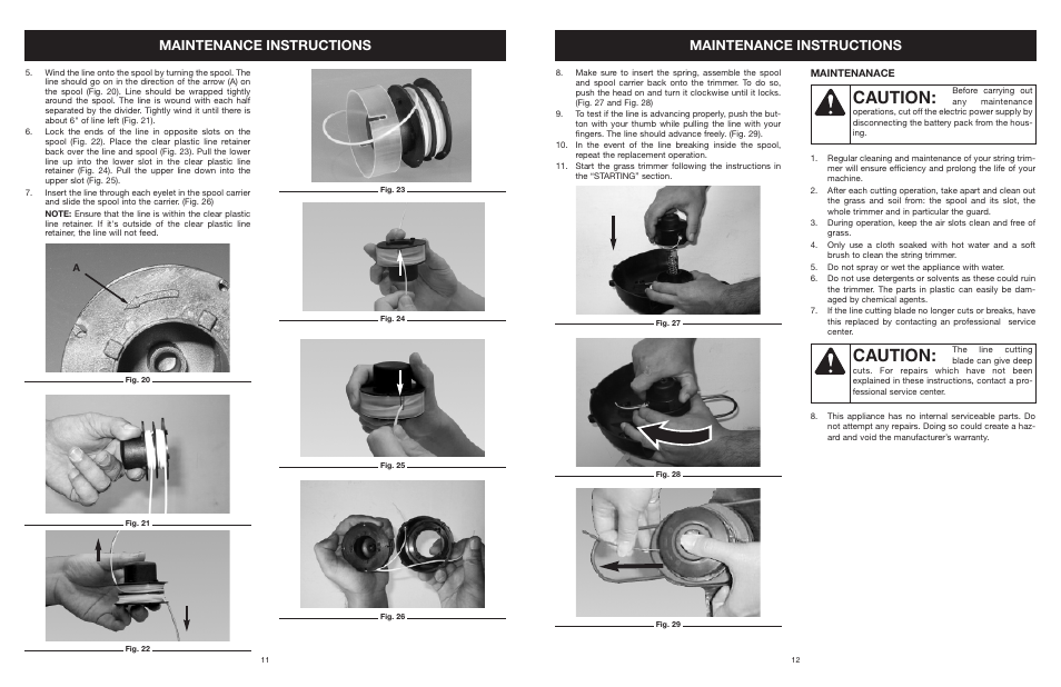 Caution, Maintenance instructions | MTD YARD MACHINES 599 User Manual | Page 12 / 54