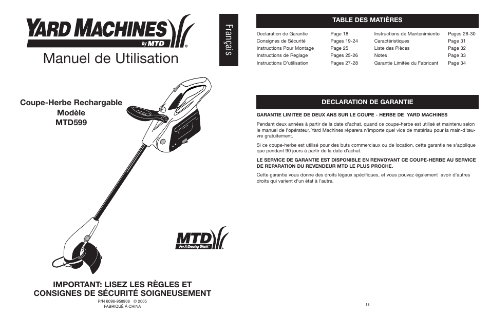 MTD YARD MACHINES 599 User Manual | Page 18 / 54