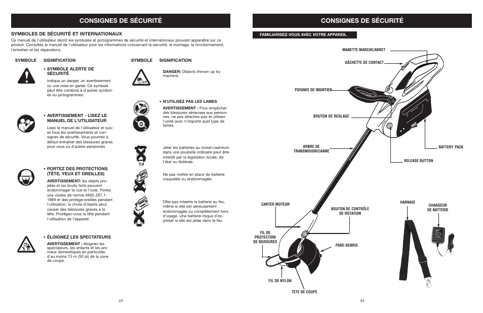 Consignes de sécurité | MTD YARD MACHINES 599 User Manual | Page 24 / 54