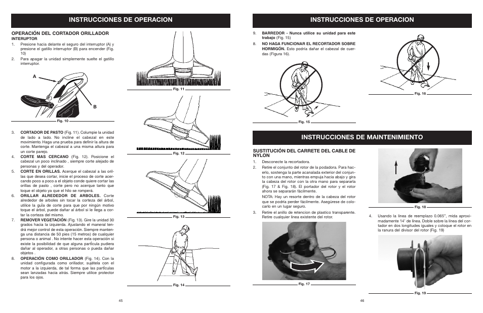 Instrucciones de operacion, Instrucciones de maintenimiento | MTD YARD MACHINES 599 User Manual | Page 46 / 54