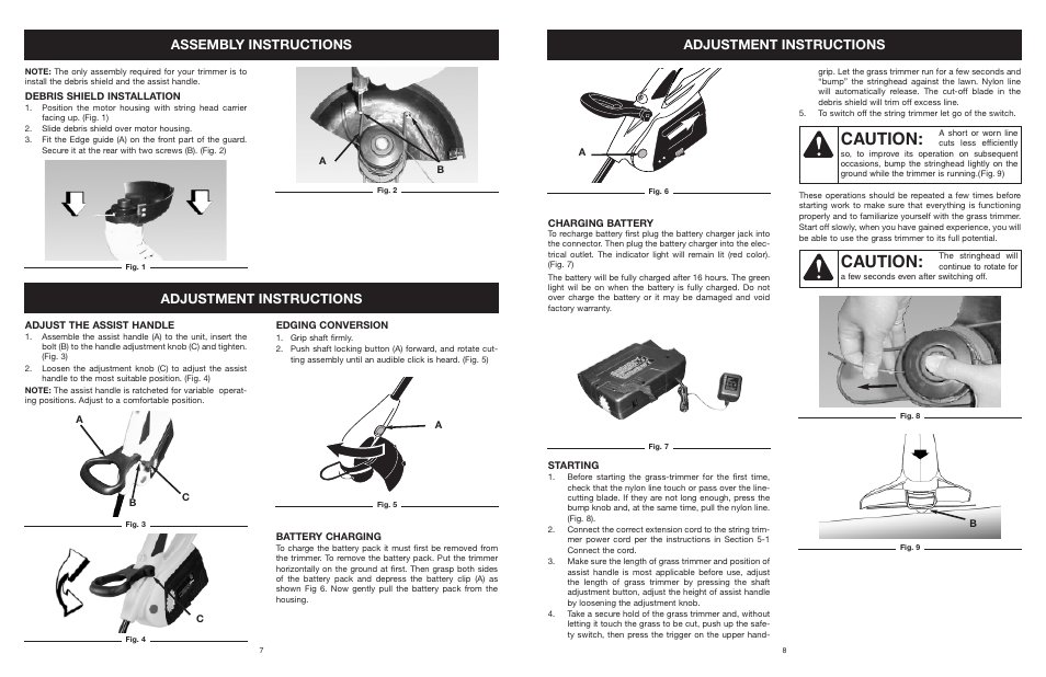 Caution, Assembly instructions, Adjustment instructions | MTD YARD MACHINES 599 User Manual | Page 8 / 54