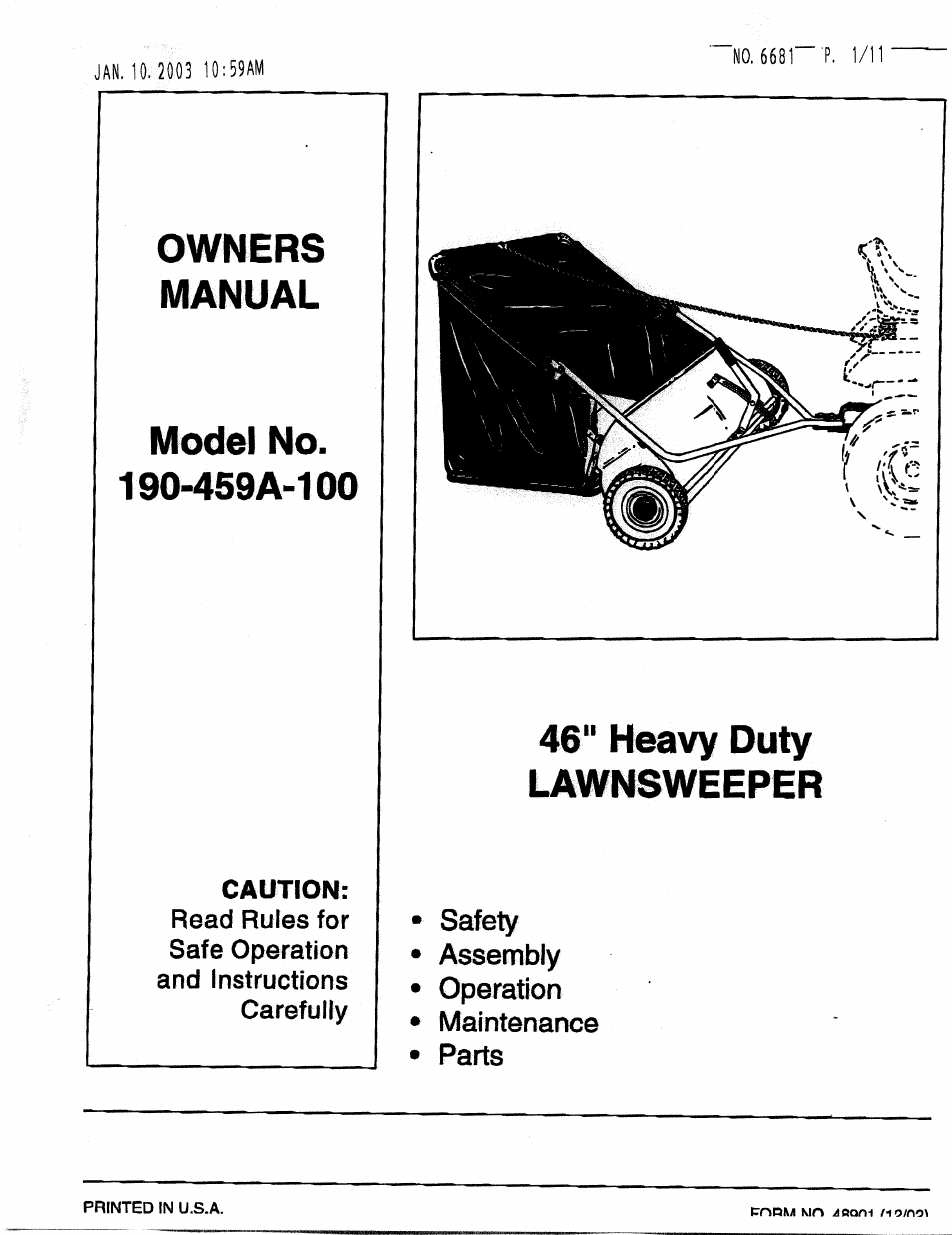 MTD 190-459A-100 User Manual | 11 pages