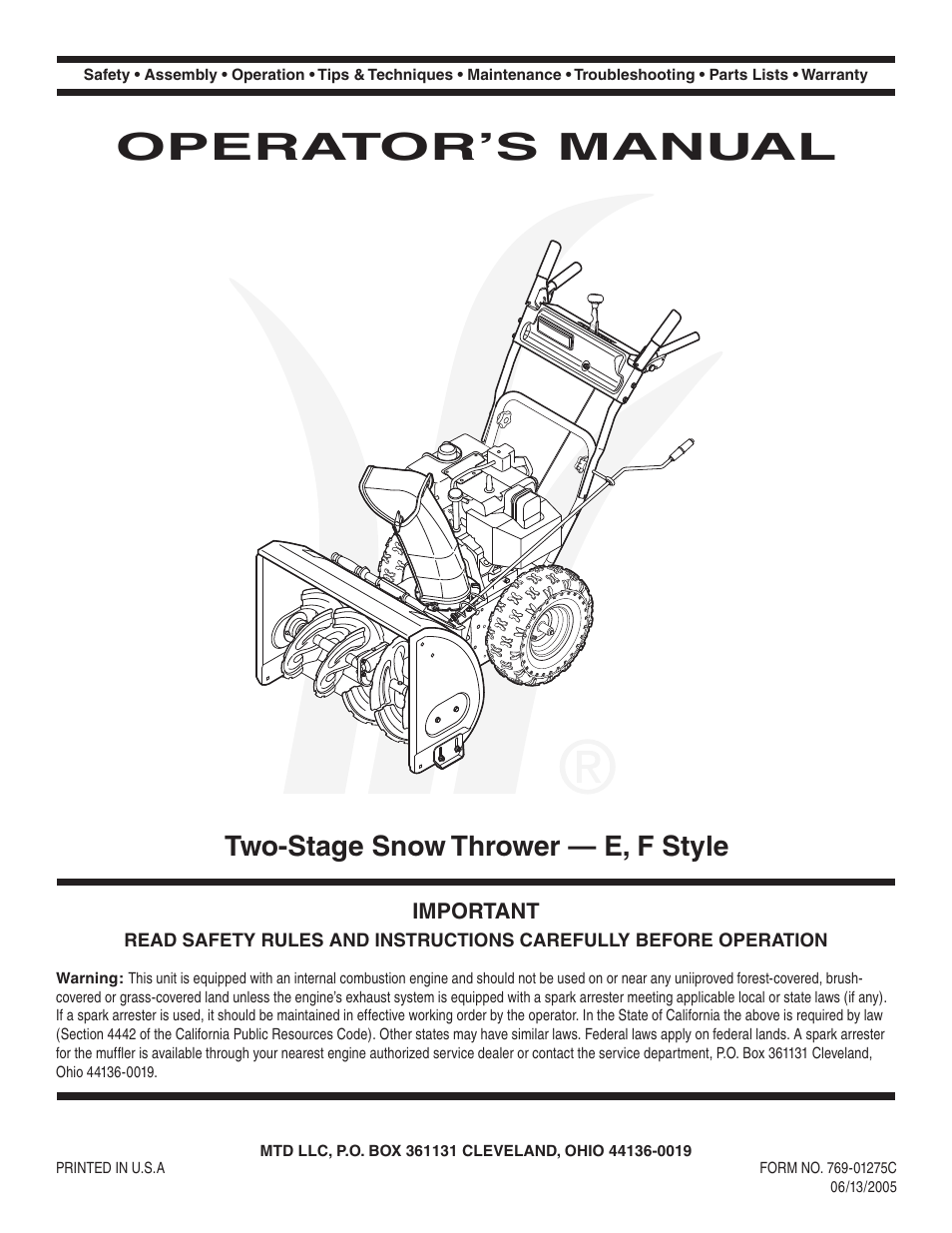 MTD 769-01275C User Manual | 28 pages