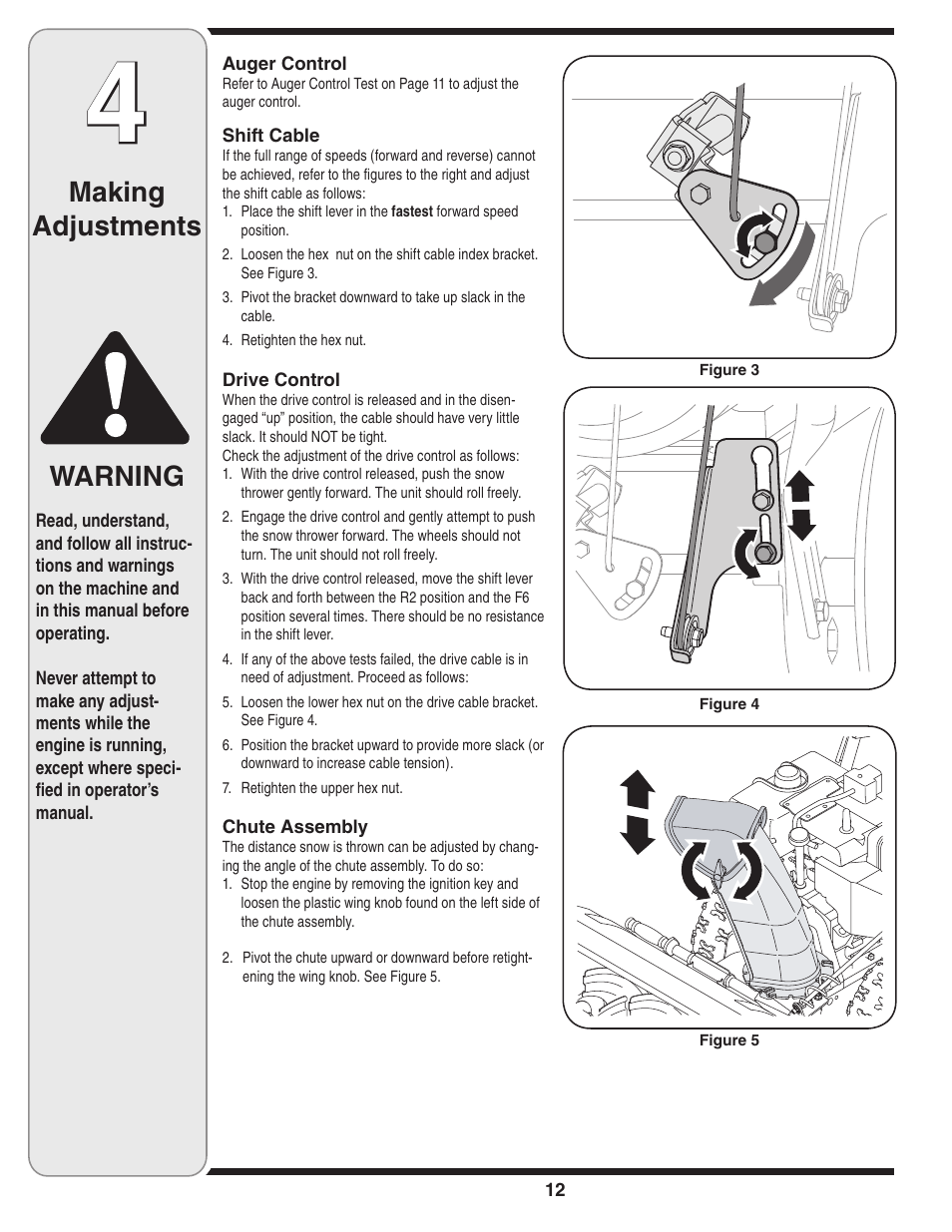 Making adjustments, Warning | MTD 769-01275C User Manual | Page 12 / 28