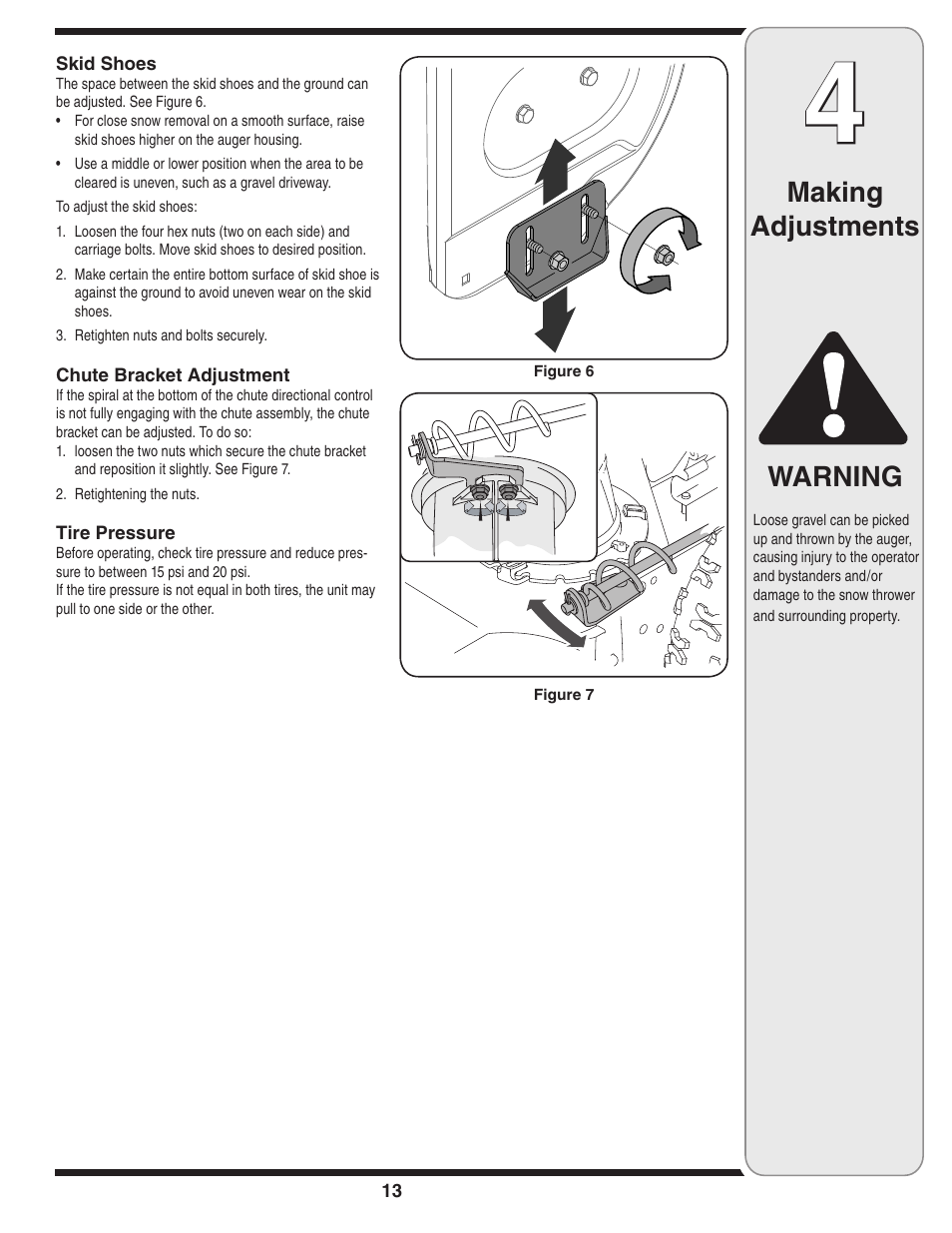 Making adjustments warning | MTD 769-01275C User Manual | Page 13 / 28