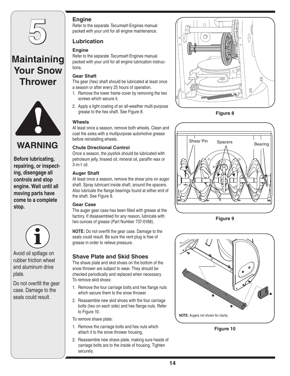 Maintaining your snow thrower, Warning | MTD 769-01275C User Manual | Page 14 / 28