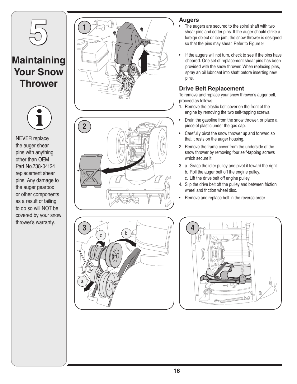 Maintaining your snow thrower | MTD 769-01275C User Manual | Page 16 / 28