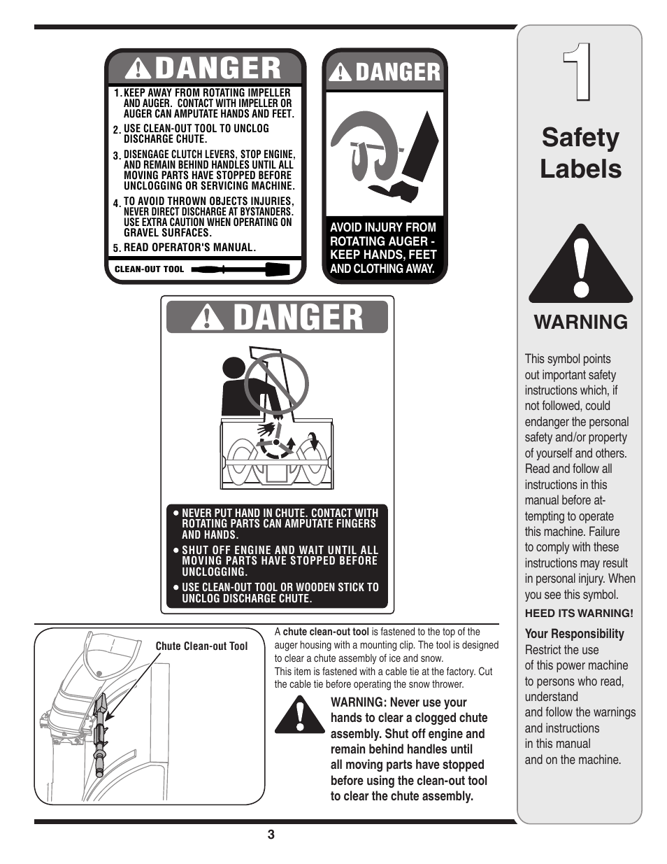 Safety labels, Warning | MTD 769-01275C User Manual | Page 3 / 28