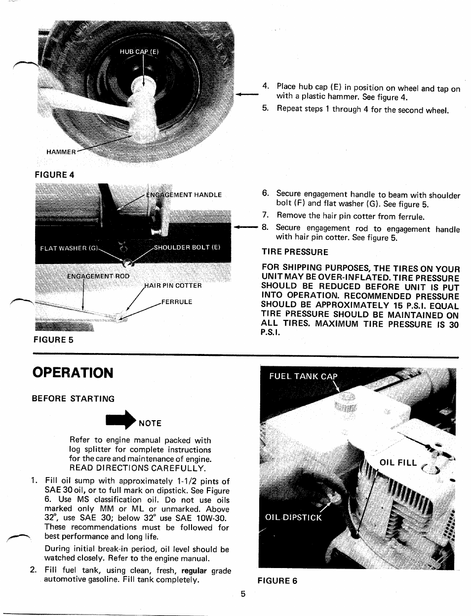 Tire pressure, Operation, Before starting | MTD 24642-A User Manual | Page 5 / 12