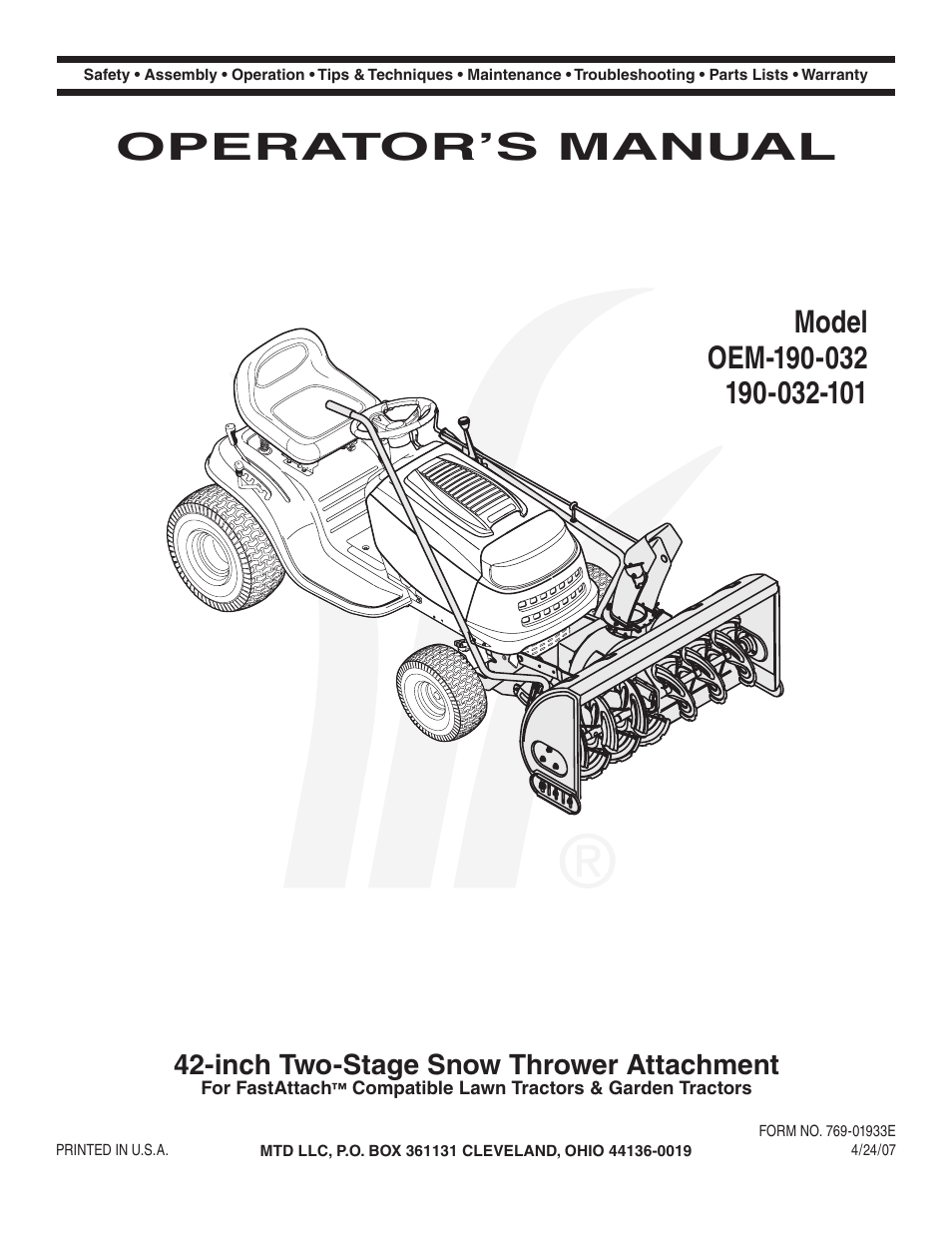 MTD 190-032-101 User Manual | 19 pages